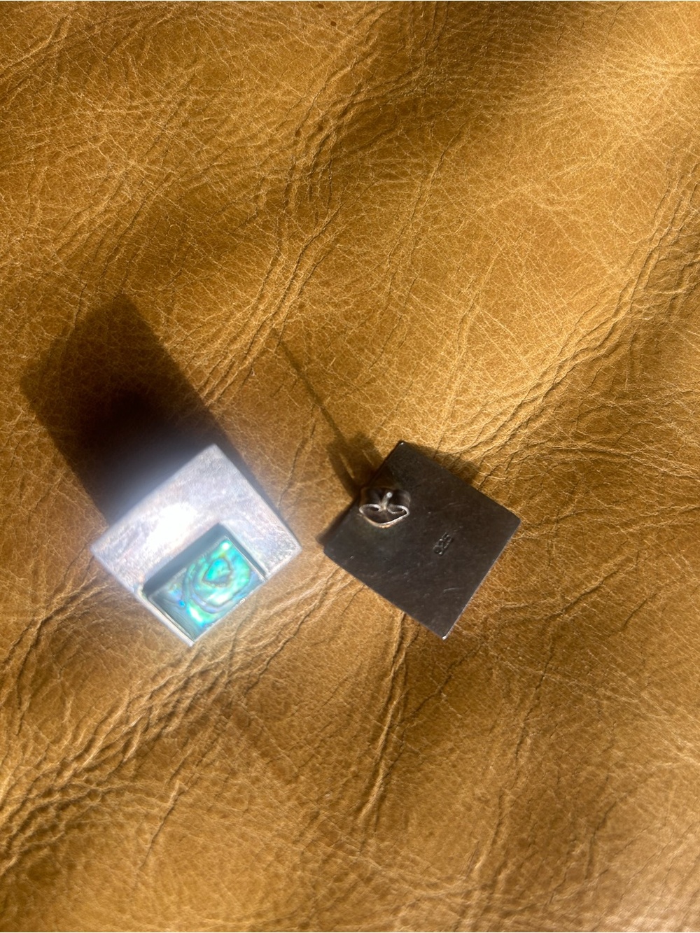 Sterling Silver Square Abalone Stud Earrings - Green Blue Inlay